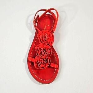 KATE SPADE New York Flowered T-Strap Red Leather Sandals Sz 7